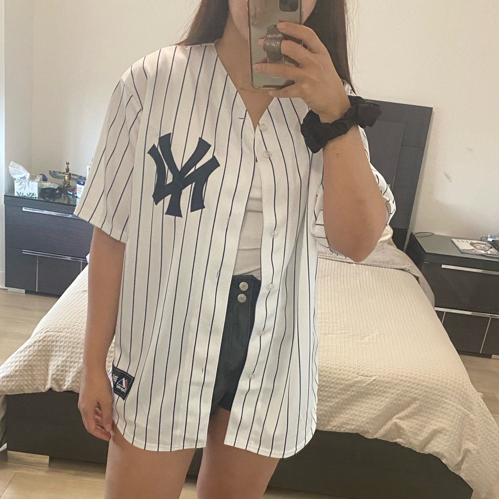 NY Yankees Jersey Navy and White Striped Baseball Jersey